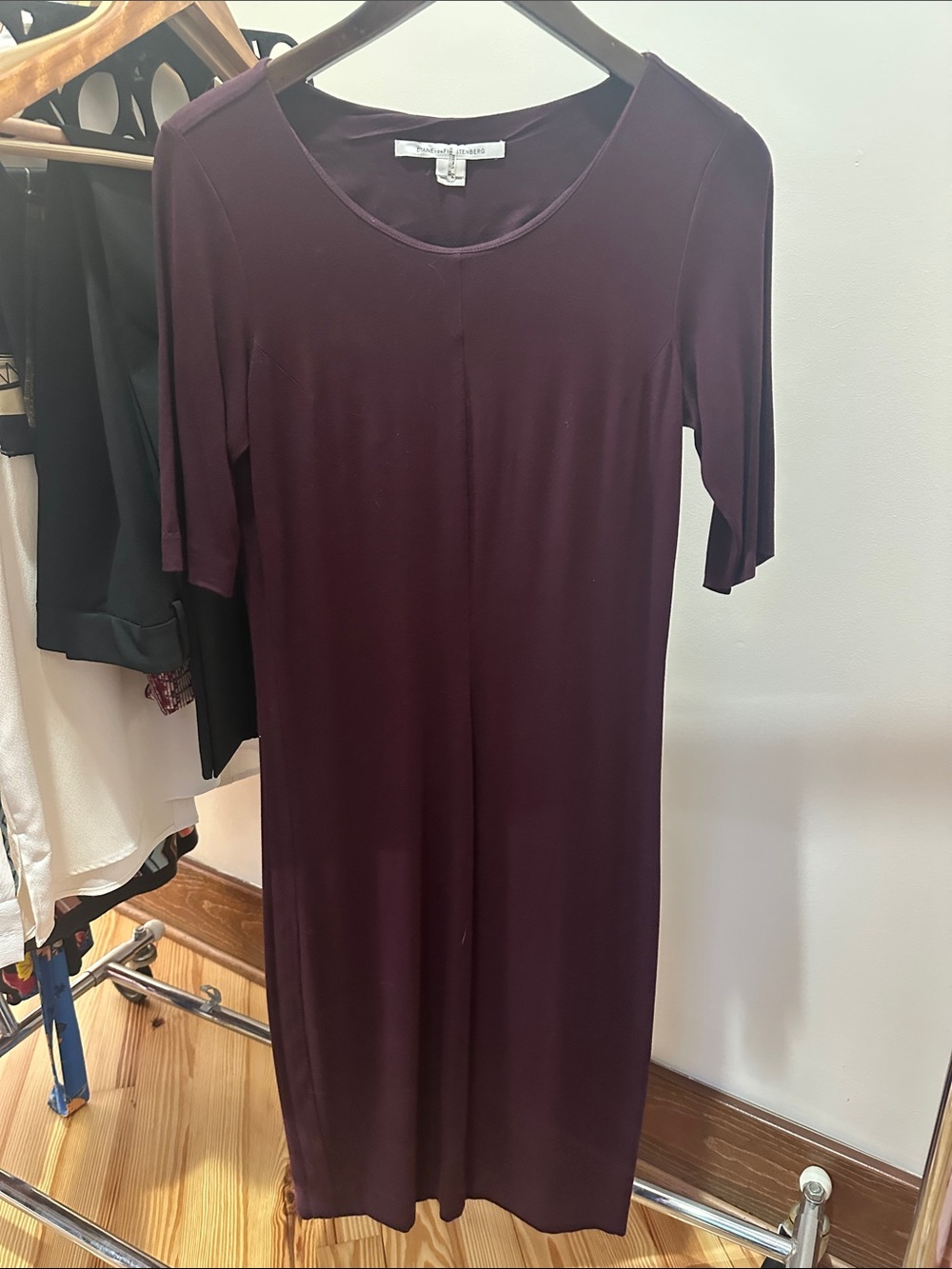 Diane Von Furstenberg Burgundy Midi Scoop Neck Dress